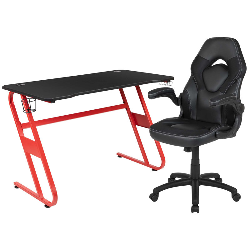 Bridesdale 2 Piece Configurable Rectangular Desk Rectangular Computer Desk Office Set with Chair, Black