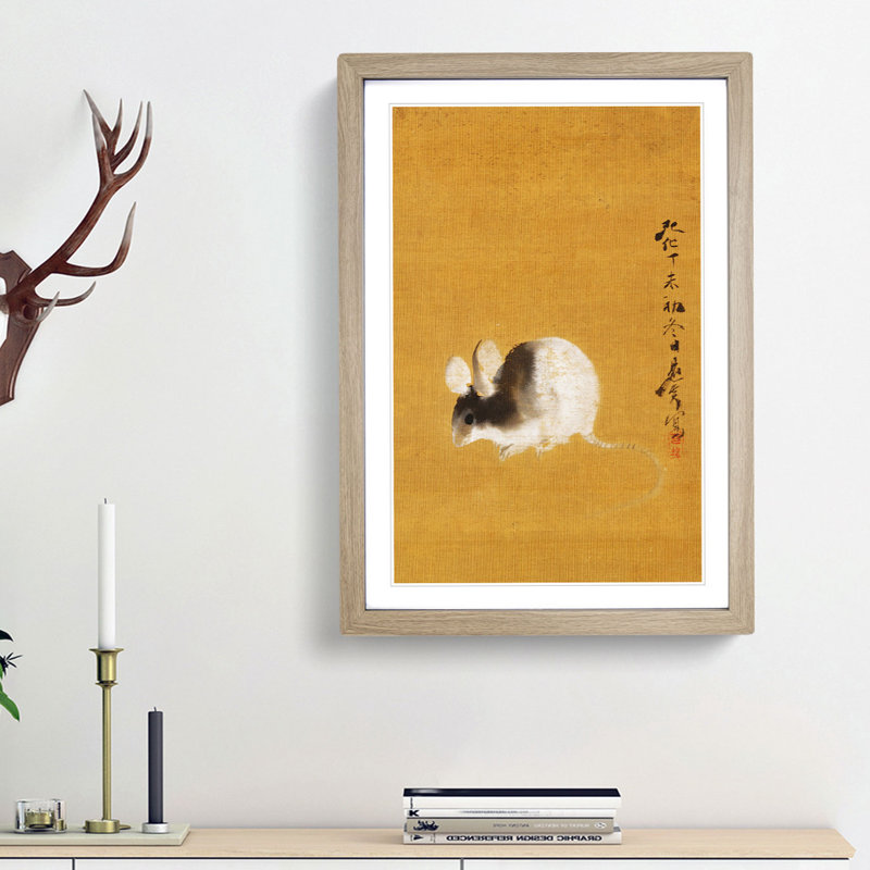 Mouse by Shibata Zeshin - Framed Print, 65cm H x 48cm W x 2cm D, Oak Framed