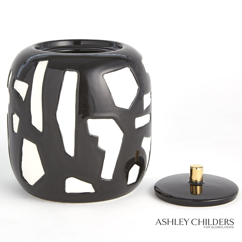 Handmade Earthenware Jar, Black, 7.25" H x 6.25" W X 6.25" D