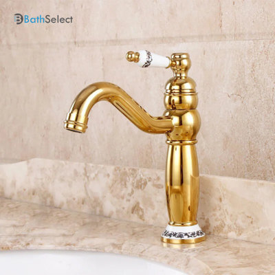 Amiens Gold & Ceramic Single Handle Deck Mount Sink Faucet – Polished Brass Finish with Ceramic Valve