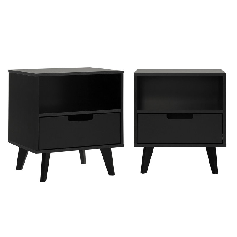 Merrylee 1-Drawer Nightstands with Open Cubby, Black