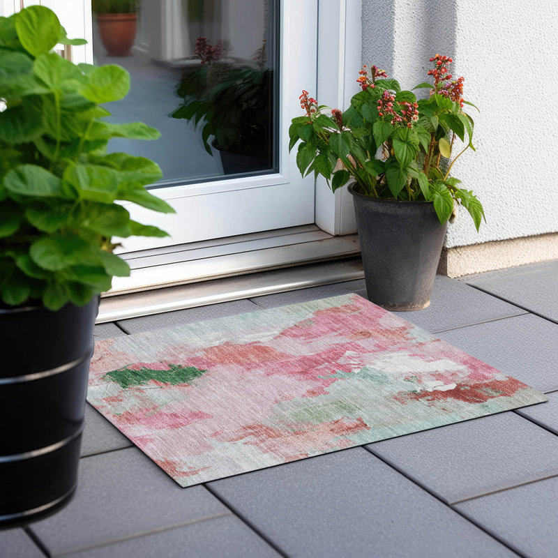 Tapis intérieur / extérieur lavable à la machine Xhevrie, Rectangle 1 pi 8 po x 2 pi 6 po