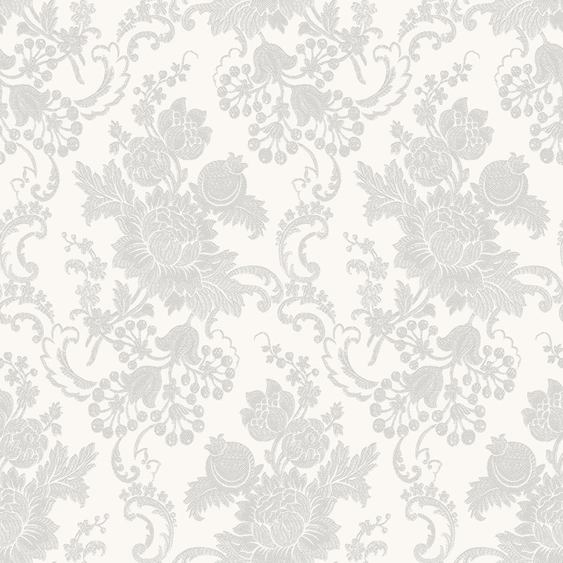 Floreale Floral Bunch Damask Design Embossed Satin 10m x 52cm Wallpaper Roll, Light Grey Silver
