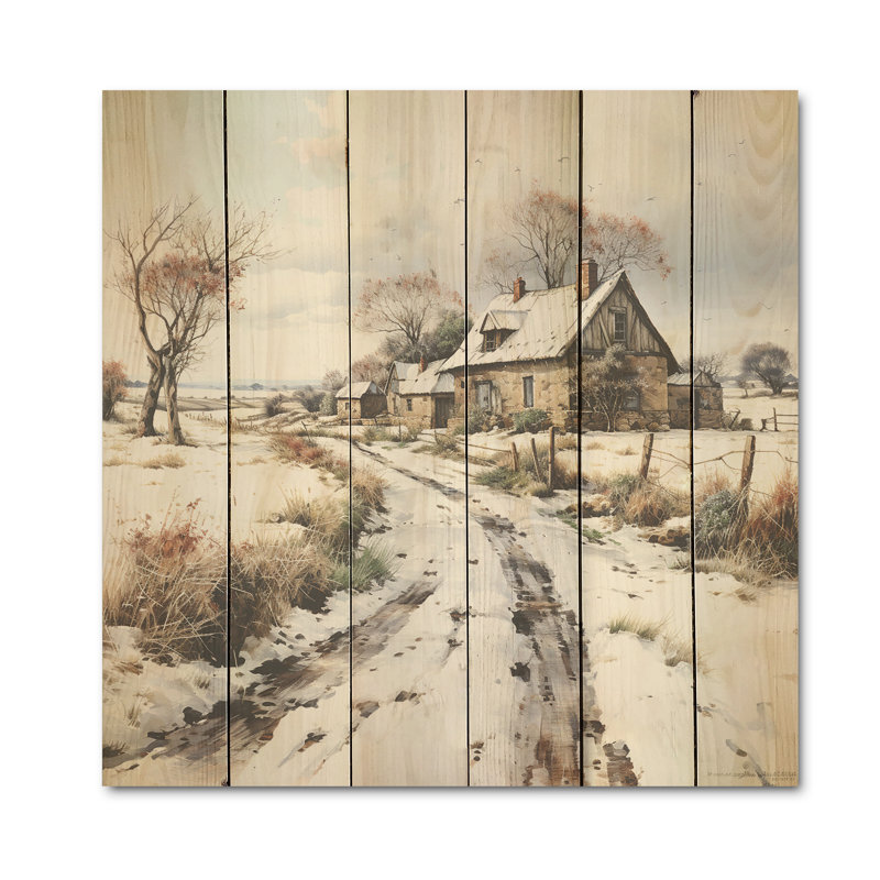 Hiver campagne campagne dévoilée - Art mural en bois de ferme sur bois de pin naturel, H 30 po x l 30 po