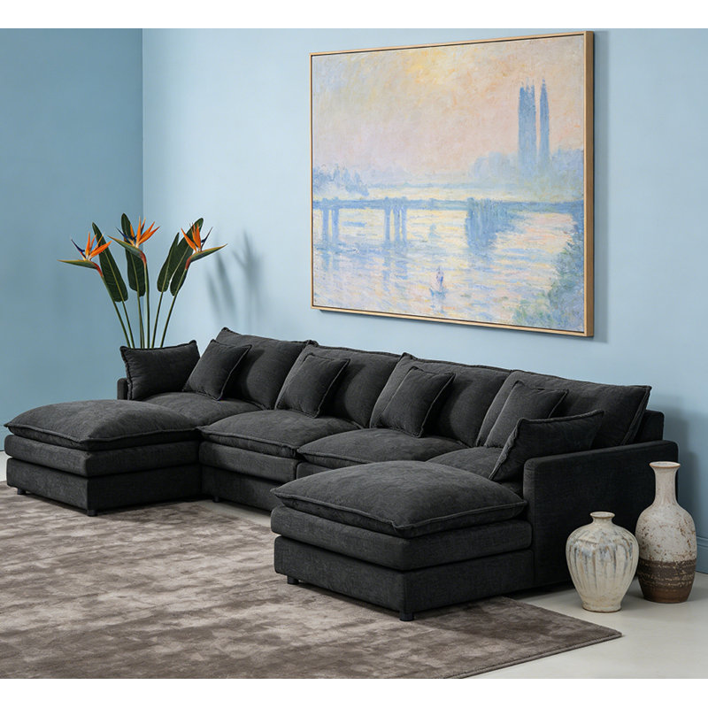 Modular Sectional Sofa U Shaped Couch Set, Black Chenille