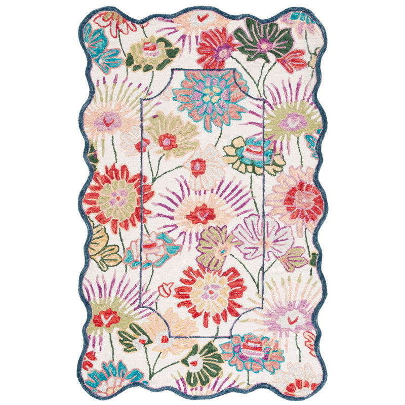 Orri Hand Tufted Wool/Cotton Floral Rug in Green/Ivory, Rectangle 8' x 10'