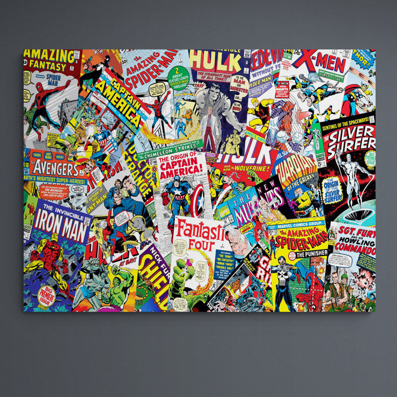 Super Heroes Comic Book Covers Collage - Wrapped Canvas Print, 21cm H x 31cm W