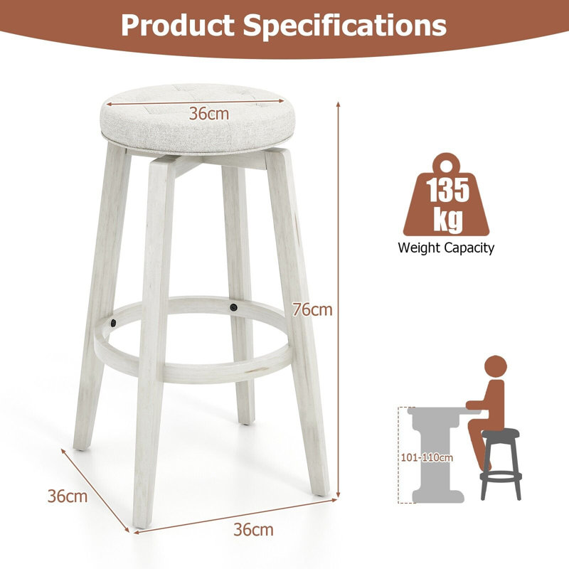 Sinquefield Swivel Upholstered Counter Stool, 76cm, White