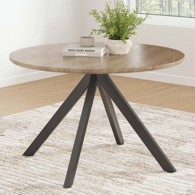 Table de salle à manger ronde en bois massif pour 4 à 6 personnes avec base piédestal entrecroisée