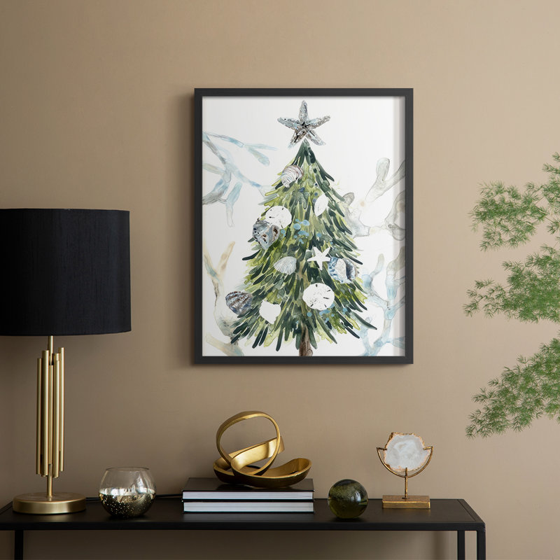 Coastal Christmas Shell Collection, reproduction encadrée B - bois massif, H 11 po x l 9 po, Noir, noir, noir, noir