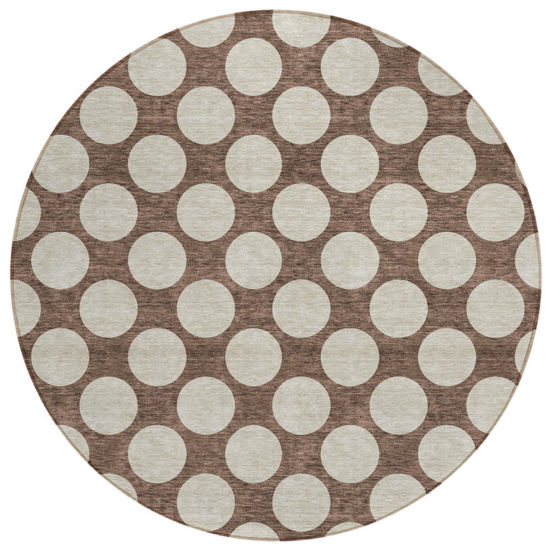 Tapis rond lavable à pois 8 po brun et beige