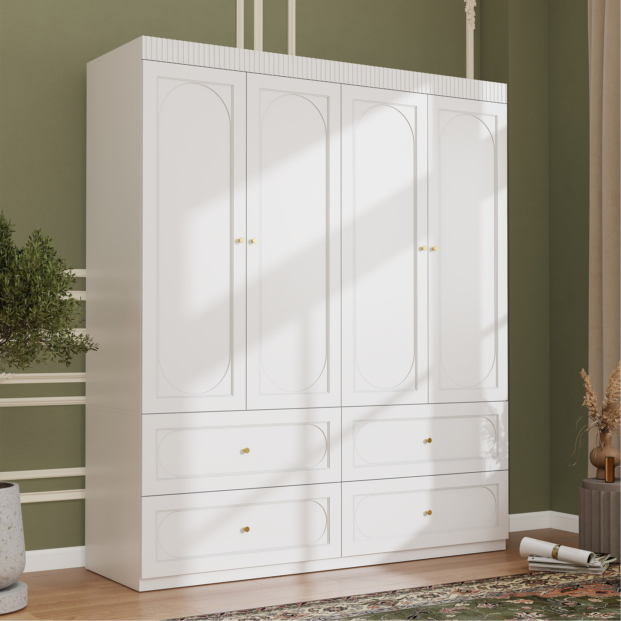 Lark Manor Modern 4-Door Wardrobe with 4 Drawers, Multi-Purpose Storage Cabinet for Bedroom, Elegant Design with Ample Space - Wayfair Canada