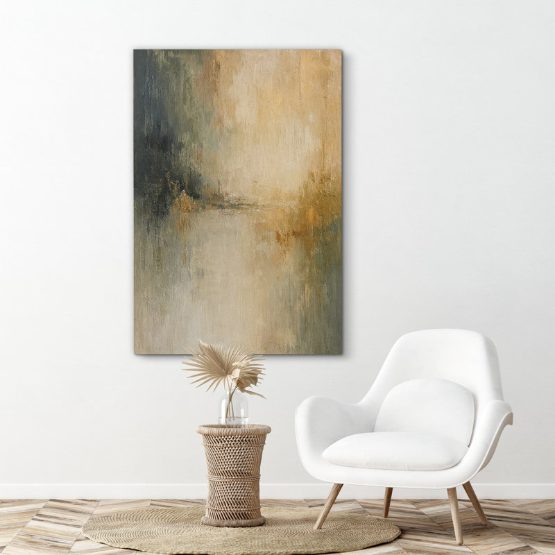 «Soft Golden and Blue Misty Landscape», reproduction d'art sur toile encadrée, H 36 po x l 24 po x P 1,5 po, Toile tendue