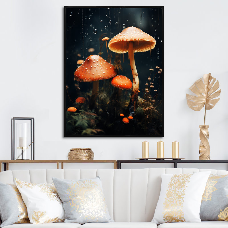«Orange Forest Mushroom In Magical Forest», reproduction sur toile, H 40 po x l 30 po x P 1,5 po, Cadre flottant noir