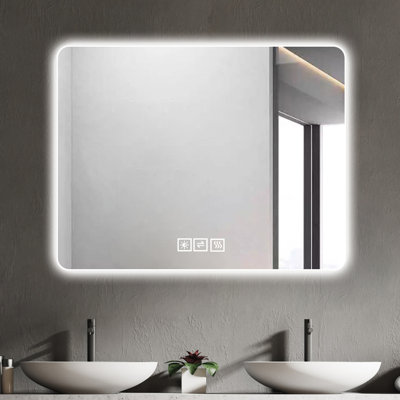 Miroir de salle de bain à DEL pour salle de bain: brouillard, gradation à 5 niveaux, résistance à la corrosion, brouillard moderne avec DEL: 3 couleurs, suspension sécuritaire, translucide, nettoyage sans effort