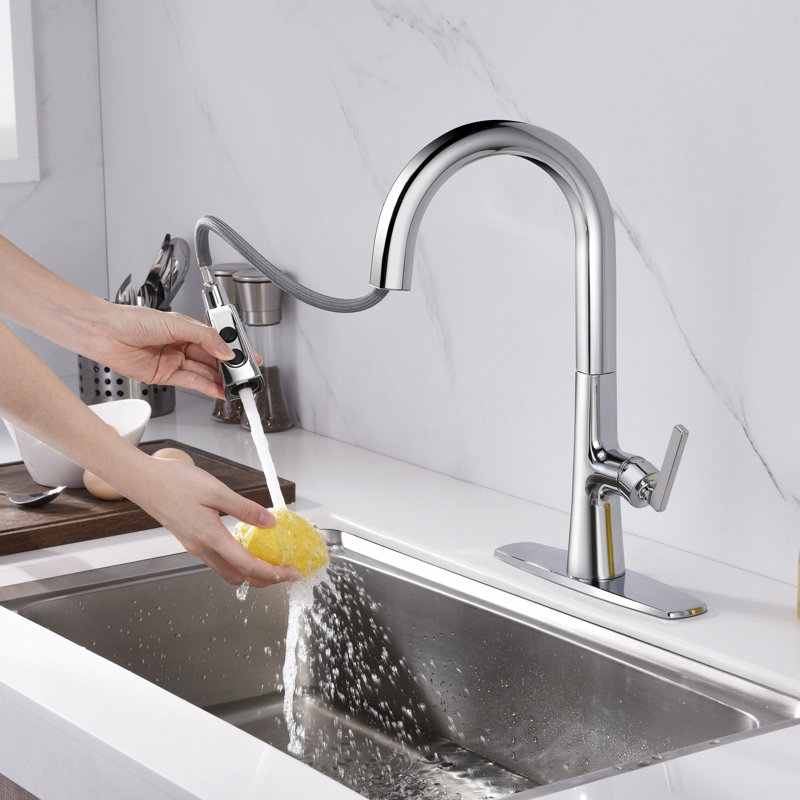 Ardua Collection High-Arc Single Handle Kitchen/Bar Faucet with 2-Function Pull-Down Spout Sprayer - Chrome Polished