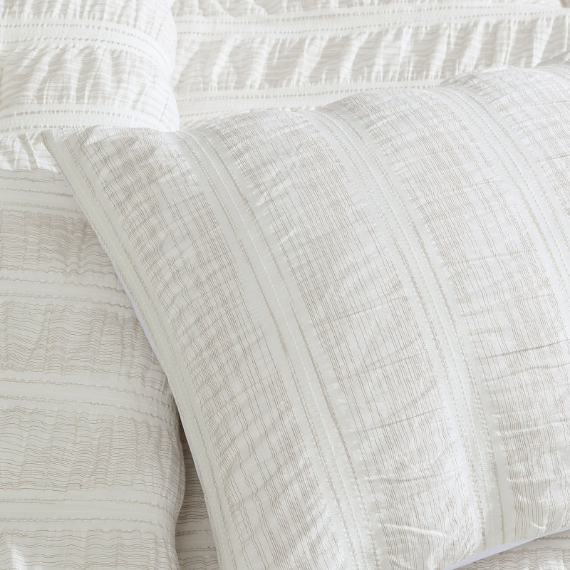 Full White Cotton Seersucker Comforter Set with Pillow Shams
