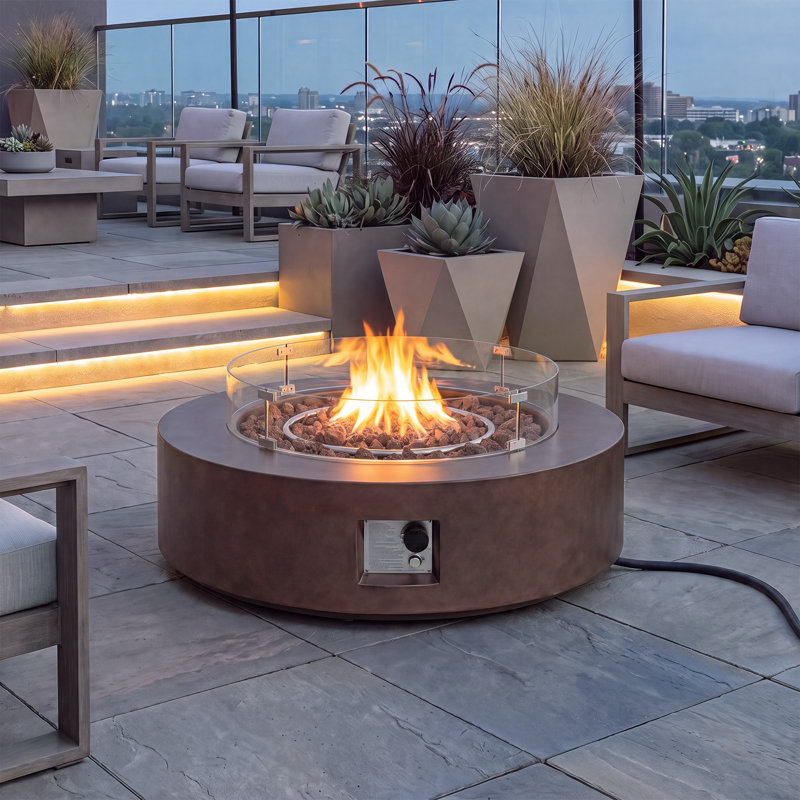 Langport Concrete Propane Fire Pit Table, Dark Bronze