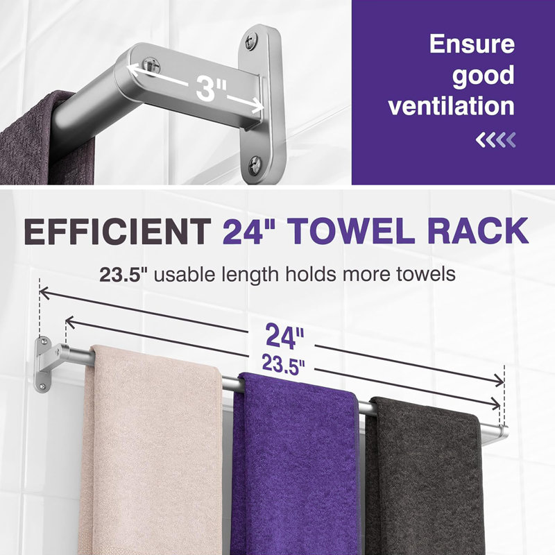 Porte-serviettes mural antirouille de 24 pouces, peu encombrant, indispensable pour la salle de bain et la décoration intérieure
