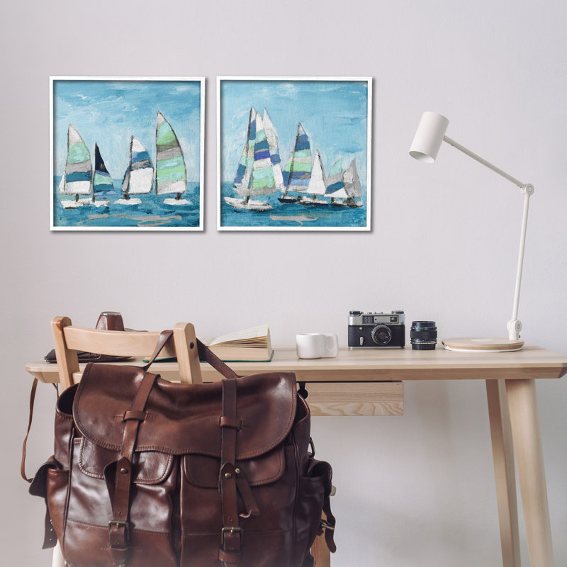 Vaisseau apaisant nautique à la dérive de la marina - ensemble de 2 peintures sur bois à cadre flottant