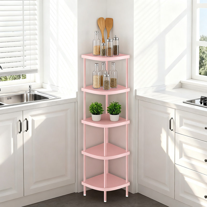 Corner Shelf Stand,Corner Bookshelf Multipurpose Shelving Unit, Corner Stand Display Rack Home Organizer Shelves for Bedroom Living Room,(Pink)