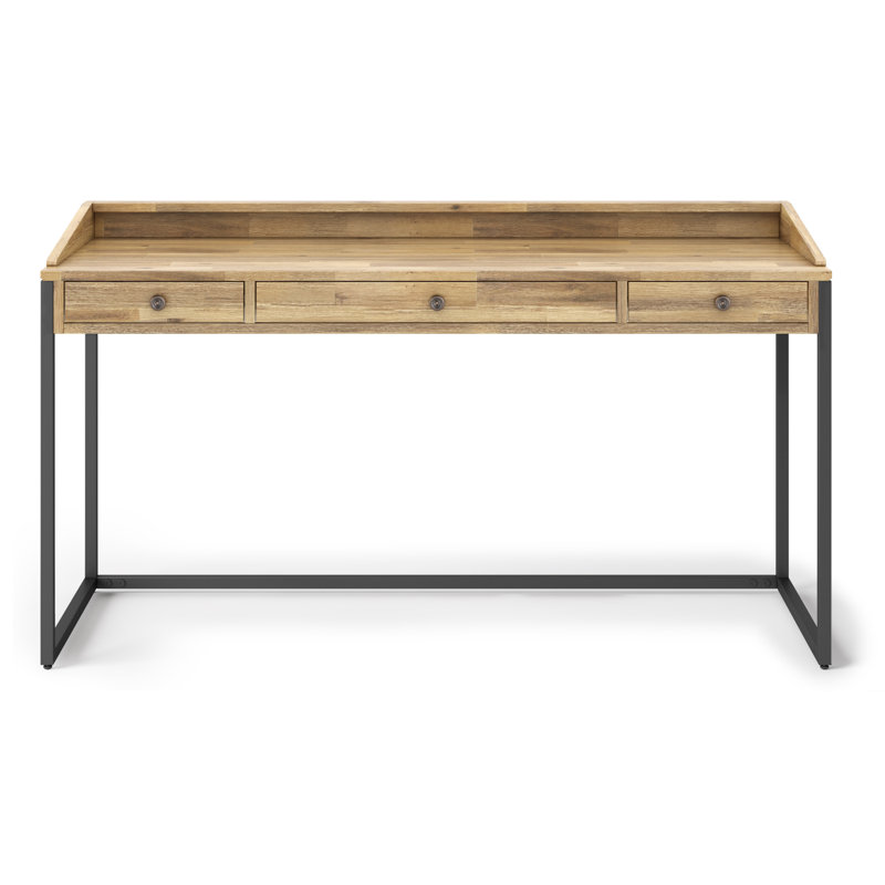 Ralston 60"W Solid Acacia Wood and Metal Modern Industrial Writing Desk with 2 Drawers and Flip-Down Keyboard Tray