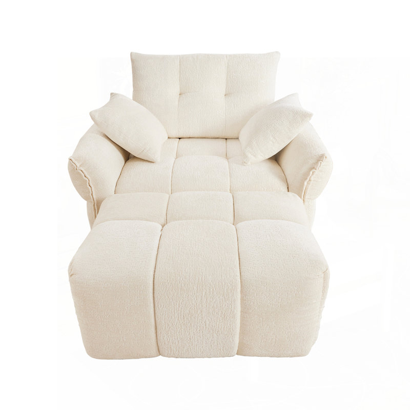Canapé à une place avec repose-pieds pour le salon, Blanc