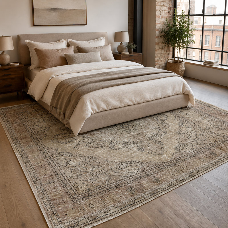 Vintage Look Cotton and Chenille Flatweave Area Rug, 200 cm round
