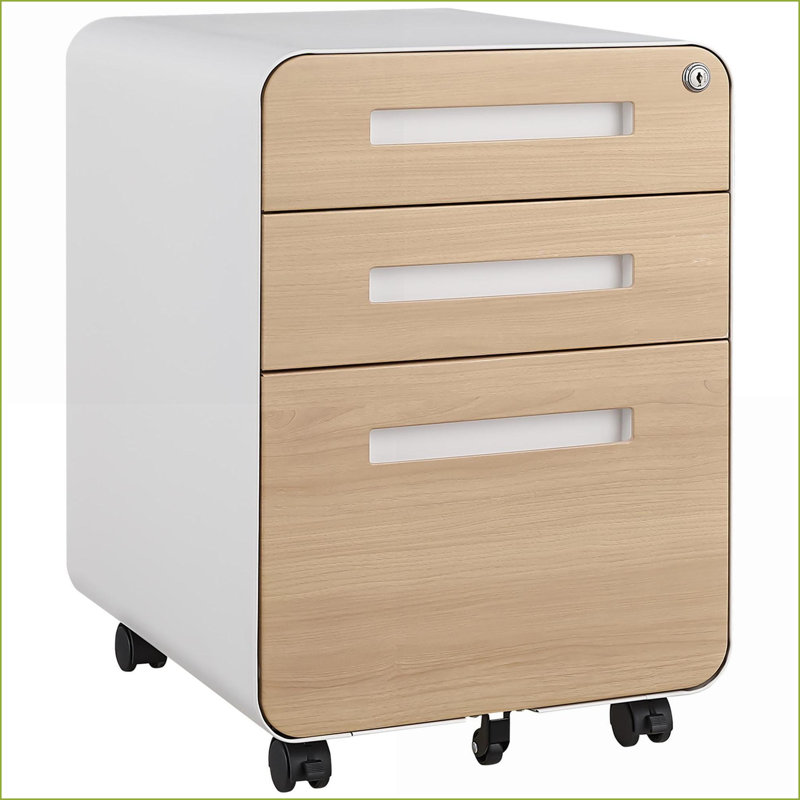 Classeur mobile à 3 tiroirs classeur sous le bureau, en acier verrouillable avec barre de suspension, pour dossiers légaux / format lettre / A4, 5 roulettes | Métal | Bureau