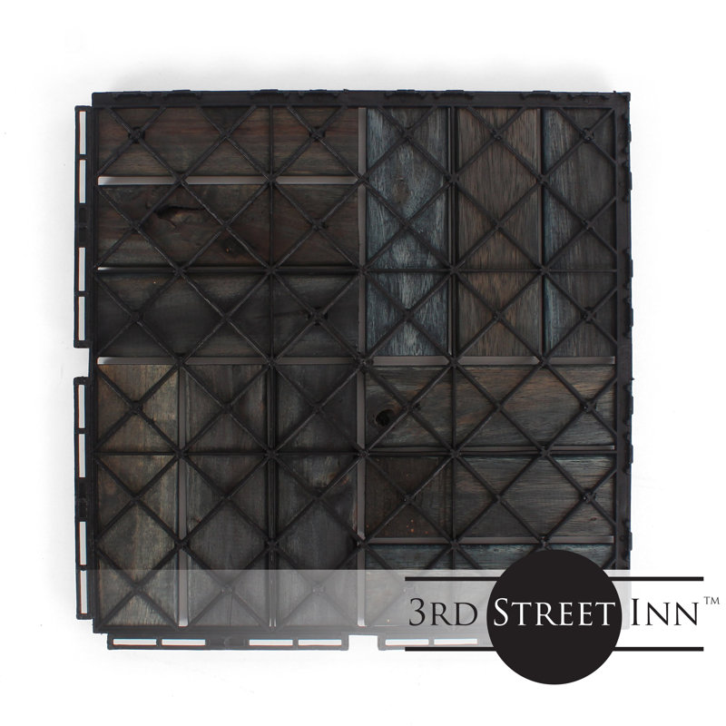 12" x 12" Black Acacia Wood Interlocking Deck Tiles