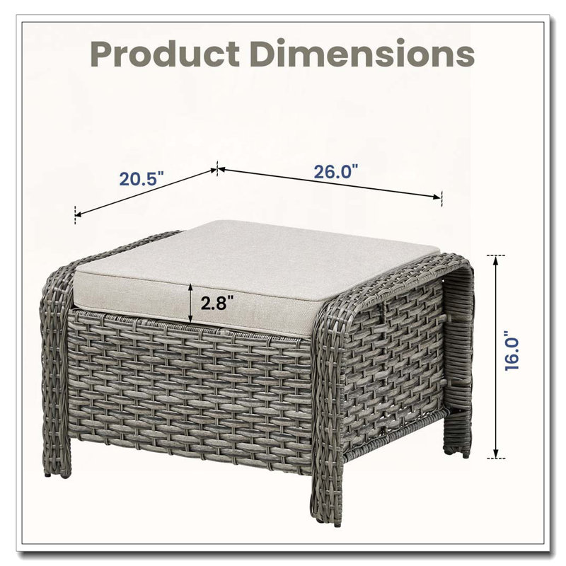 Outdoor PE Wicker Ottomans Set of 2 with Beige Cushions