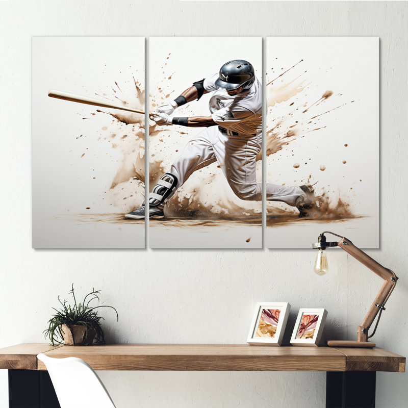 Baseball Minimal Swing I, impression sur toile 3 pièces, H 32 po x l 48 po x P 1 po