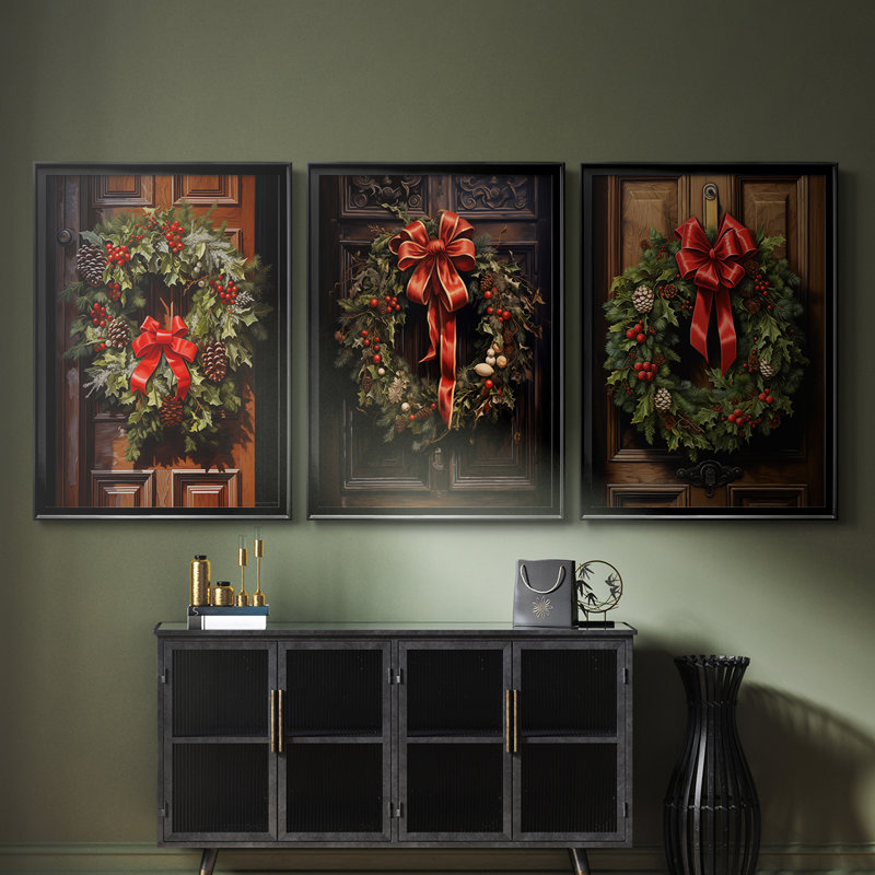 Christmas Holiday Art DCL XXI - Toile tendue avec châssis sur mesure - 3 pièces, H 30 po x l 63 po, Noir, noir, noir, noir