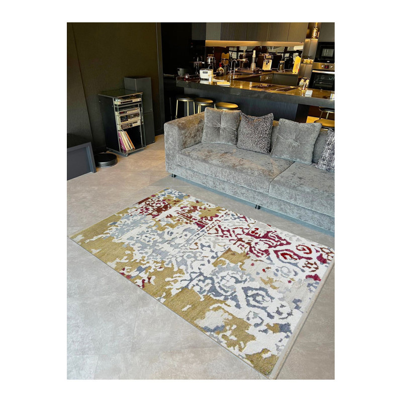 Tapis décoratif lavable à la machine à motif rétro multicolore de la collection Barcelona, Rectangle 4 pi 7 po x 6 pi 7 po