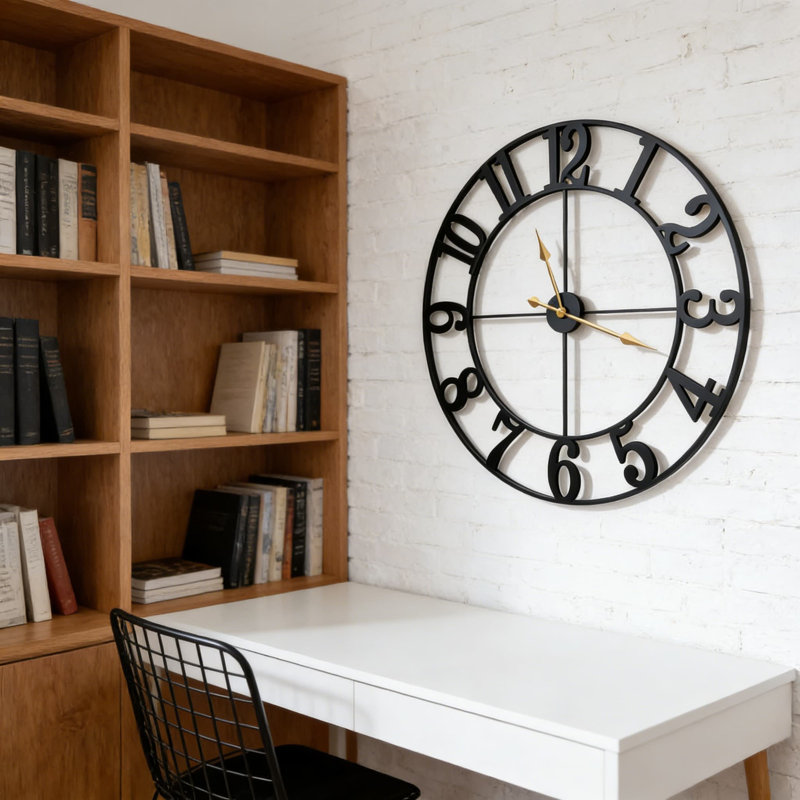 Horloge murale surdimensionnée de 40 pouces avec chiffres arabes, décor de ferme moderne pour le salon, mouvement à quartz silencieux, cadre en métal noir mat