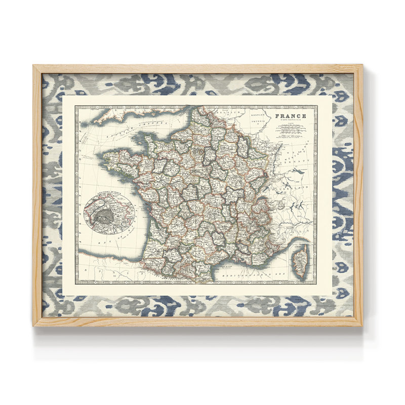 Carte frontalière de la France - impression encadrée - réversible, H 8 po x l 10 po, Naturel