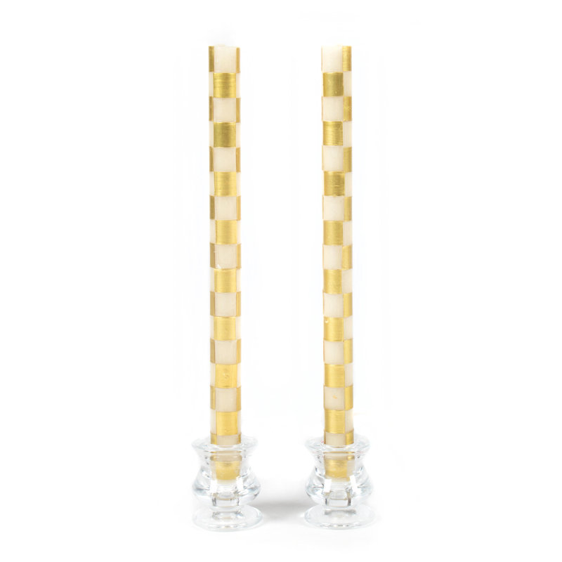 Check Gold/Ivory Dinner Candles