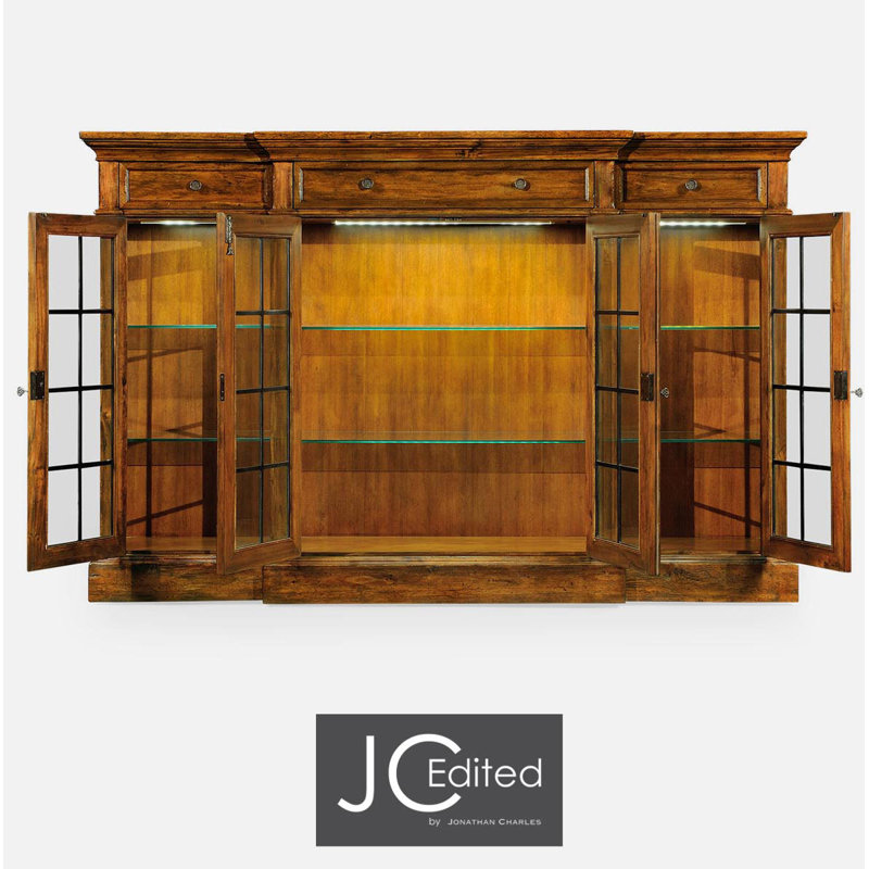 Casually Country Lighted China Cabinet, Country Farmhouse Walnut