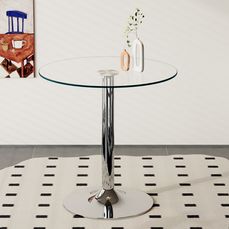 35'' Glass Bar Table, Silver