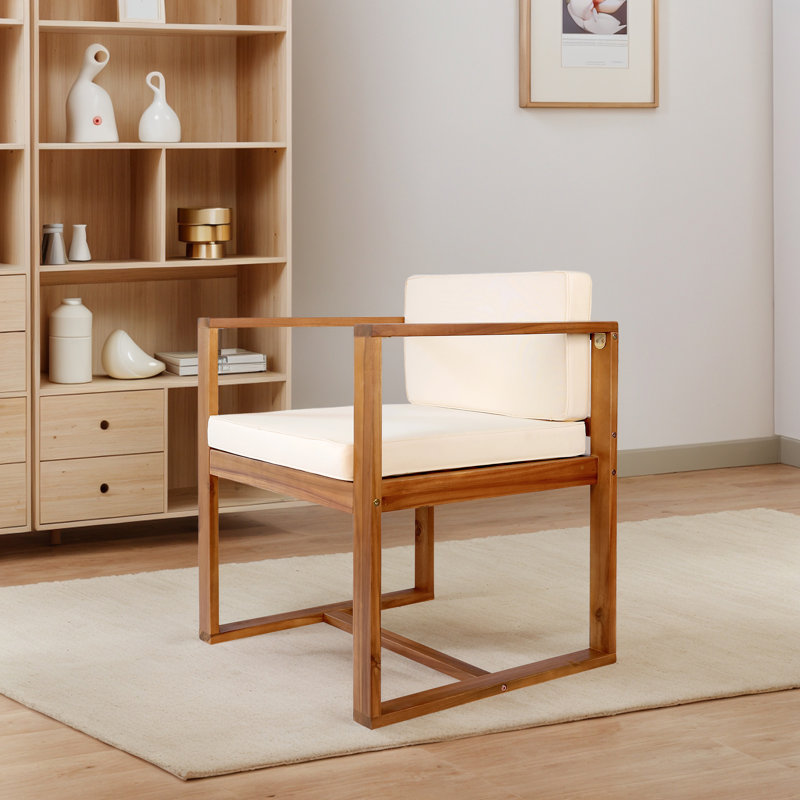 Chaise de salle à manger en bois massif avec accoudoirs (ensemble de 2), Velours beige, Bois espresso
