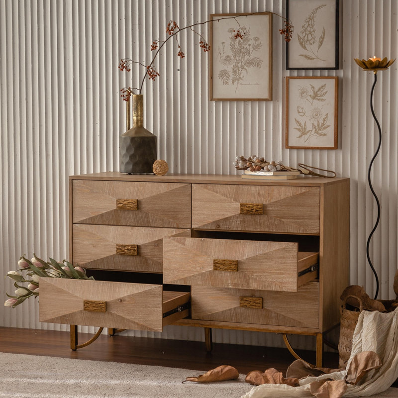 Commode 6 tiroirs - Commode en relief géométrique avec pieds en métal