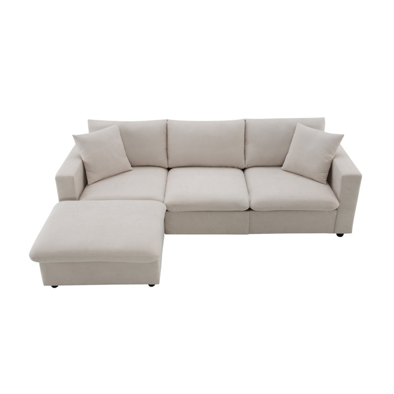Versatile Polyester Sectional Sofa With Convertible Ottoman For All Spaces, Beige Polyester