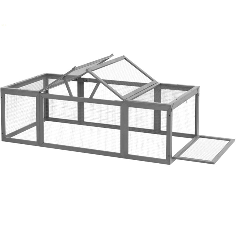 Grand enclos extérieur en bois pour lapin avec portes verrouillables, gris