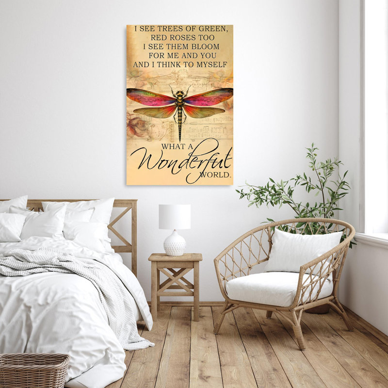 Dragonfly What A Wonderful World - 1 Piece Rectangle Graphic Art Print On Wrapped Canvas, H 14 po x l 11 po x P 1,25 po
