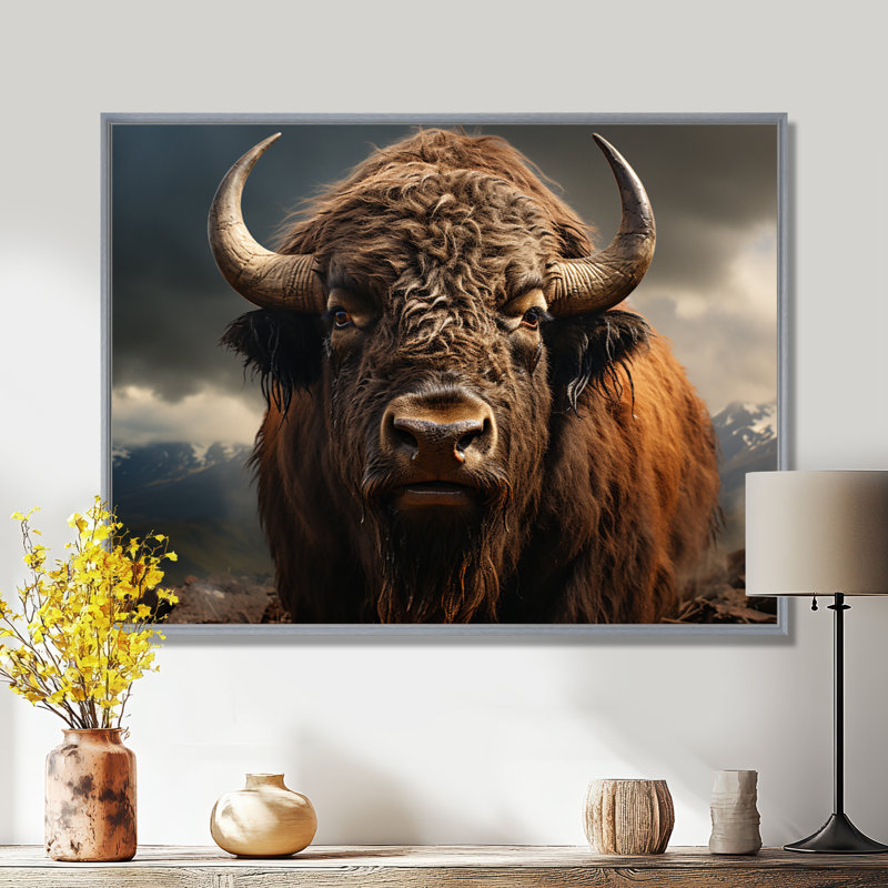 Buffalo Portrait - Bison Large, art mural, H 16 po x l 32 po x P 1 po, Argent argent