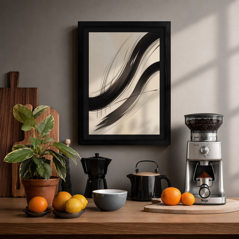 Flowing Lines In Ink Minimalist - Print, Black, A3 - 42.0 x 29.7 cm