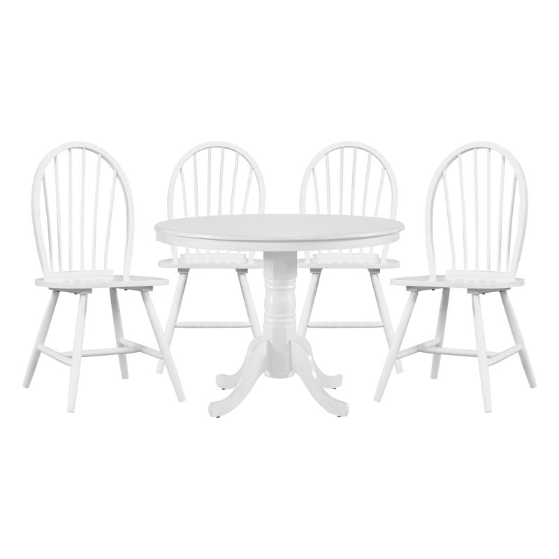 Ensemble de salle à manger rond blanc 5 pièces avec 4 chaises Windsor