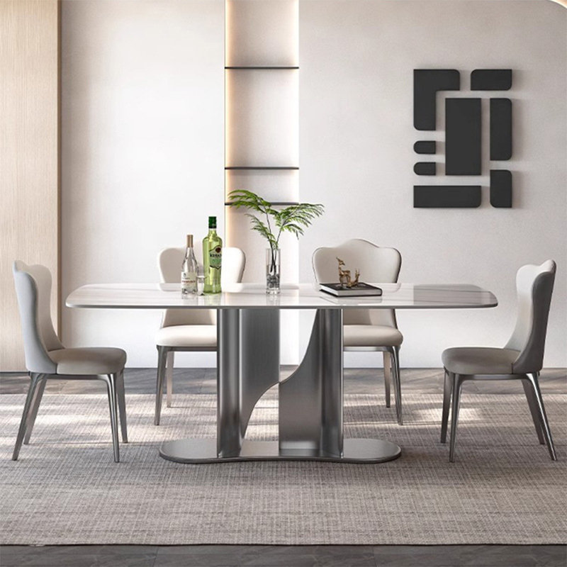 Modern Luxury Rectangular Rock Slab Dining Table, 29.5"H  x 55.1"L x 31.5"W