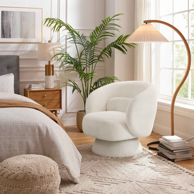 Saboor 78Cm Wide Swivel Barrel Chair, Cream White Boucle