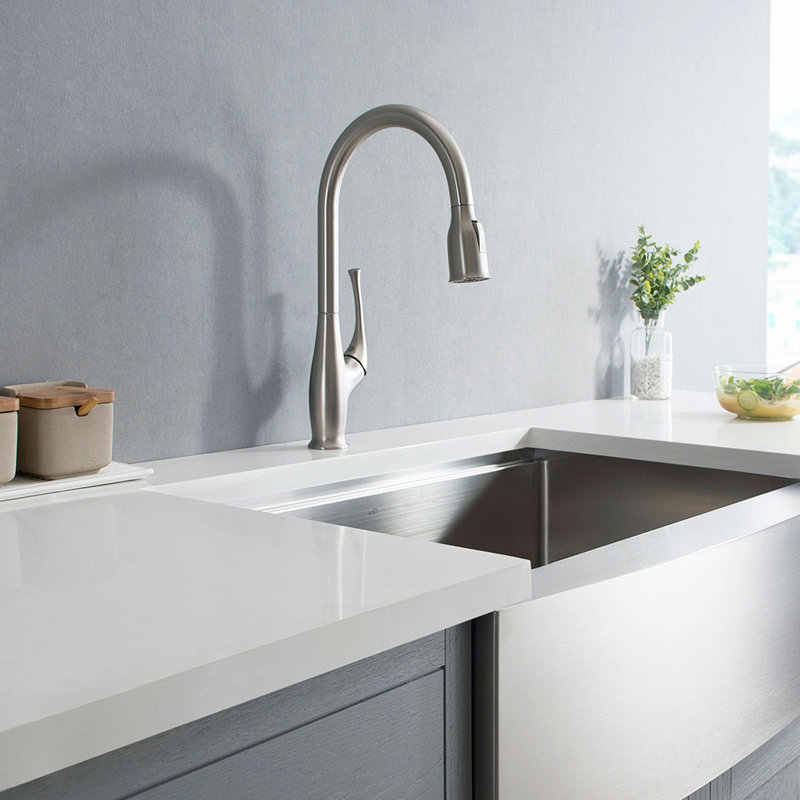 KIBI Cedar Pull Down Kitchen Faucet, Brushed Nickel, With Soap Dispenser